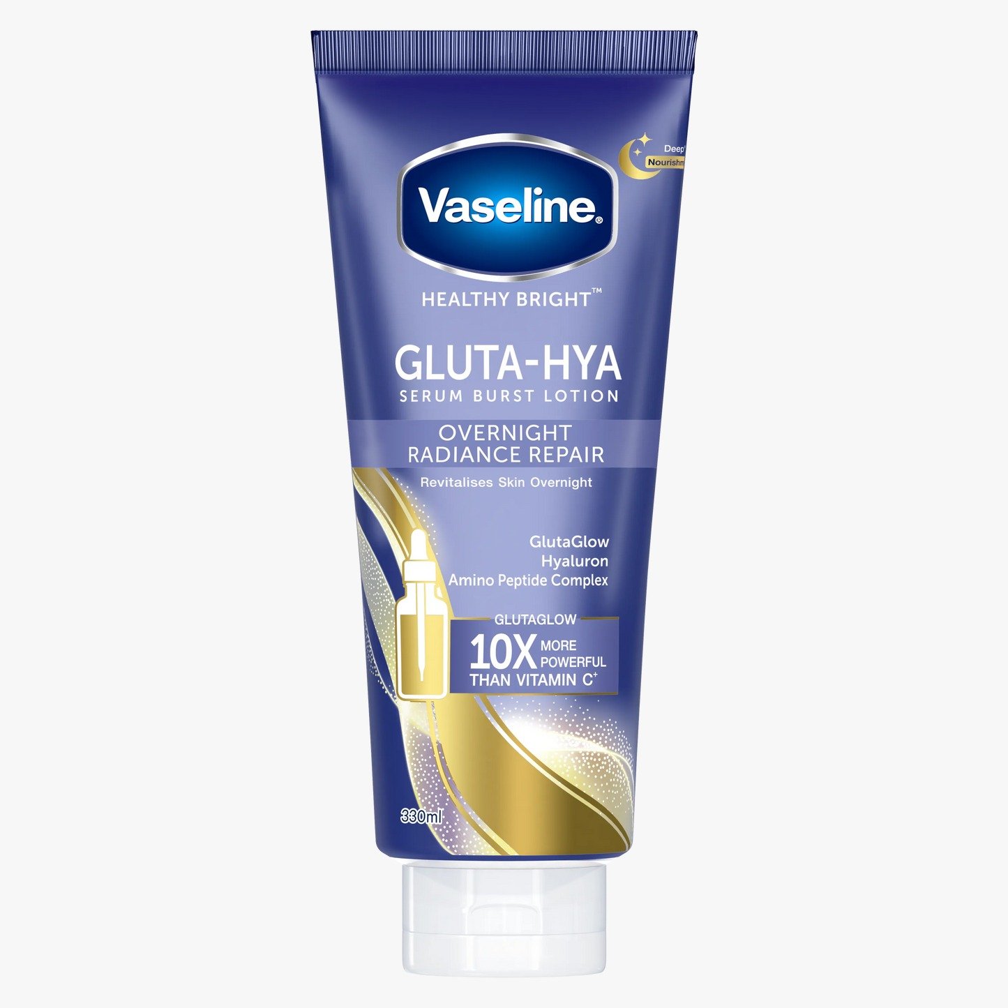 Vaseline Healthy Bright Gluta-Hya Serum Burst Lotion - Overnight Radiance Repair 330ml | Night Lotion with GlutaGlow, Hyaluron & Amino Peptide Complex | Revitalises Skin Overnight | 10X More Powerful Than Vitamin C